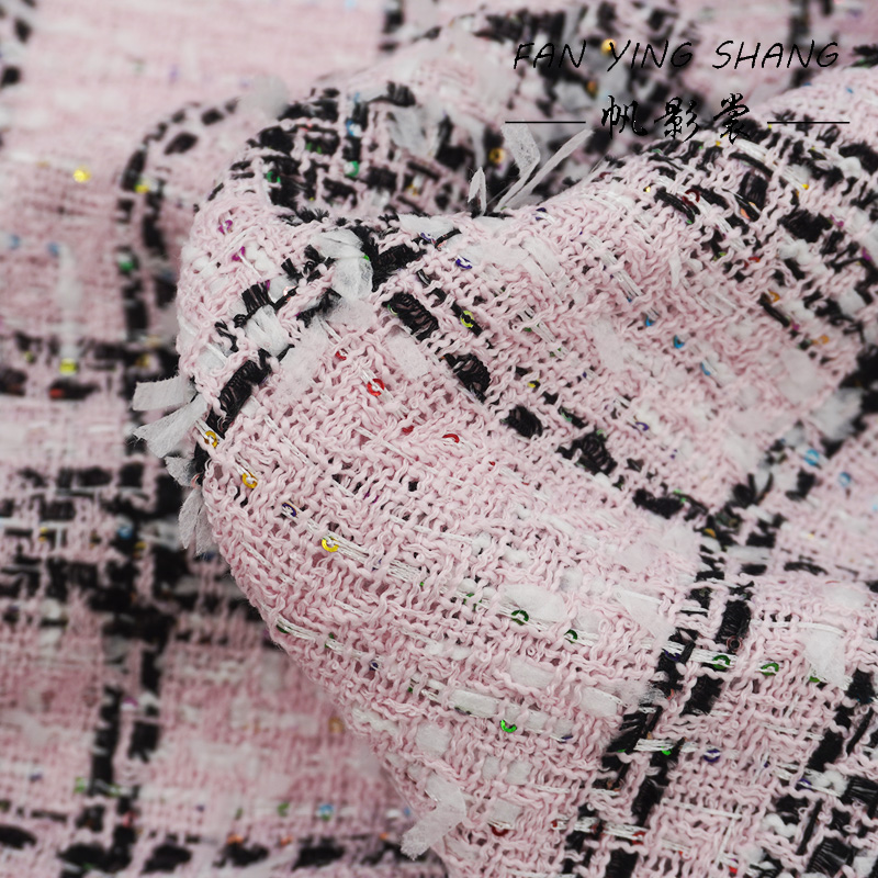 Sewing Tweed Fabric - Розовая классическая твидовая ткань в крупную
