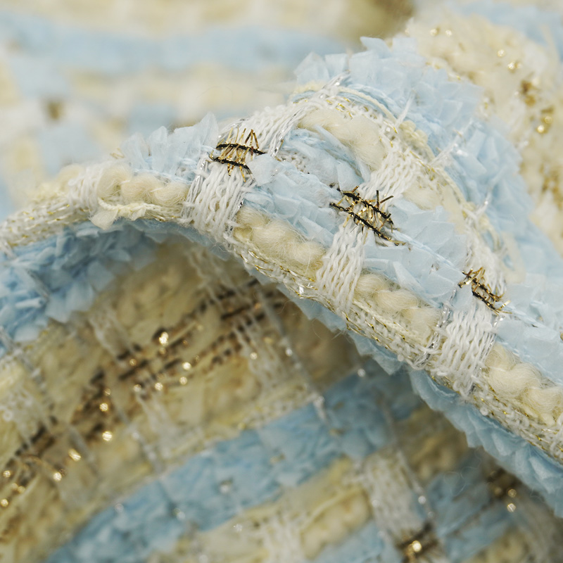 Sewing Tweed Fabric - Светло-голубая бежевая ткань в клетку из