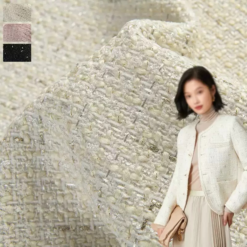 Бежевый цвет и золотая проволо – обзор и цена Sewing Tweed Fabric